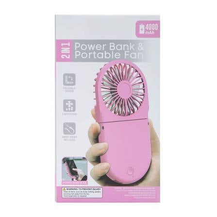 Power Bank + Portable Fan (Hot Pink)